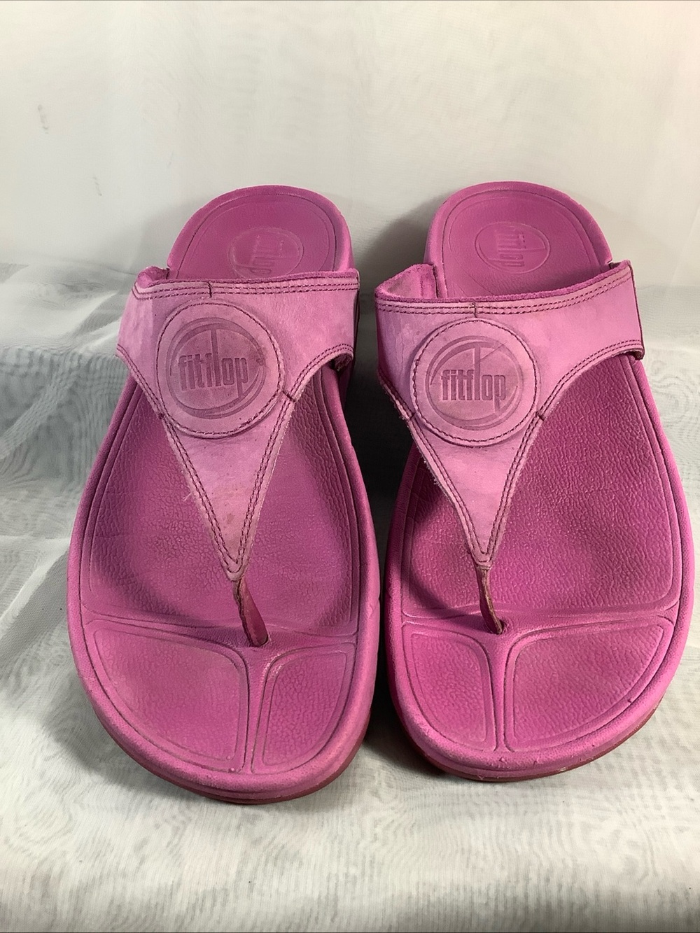 FitFlop Walkstar Suede Leather Flip Flop Sandals Size 8 Fuchsia Pink Slippers